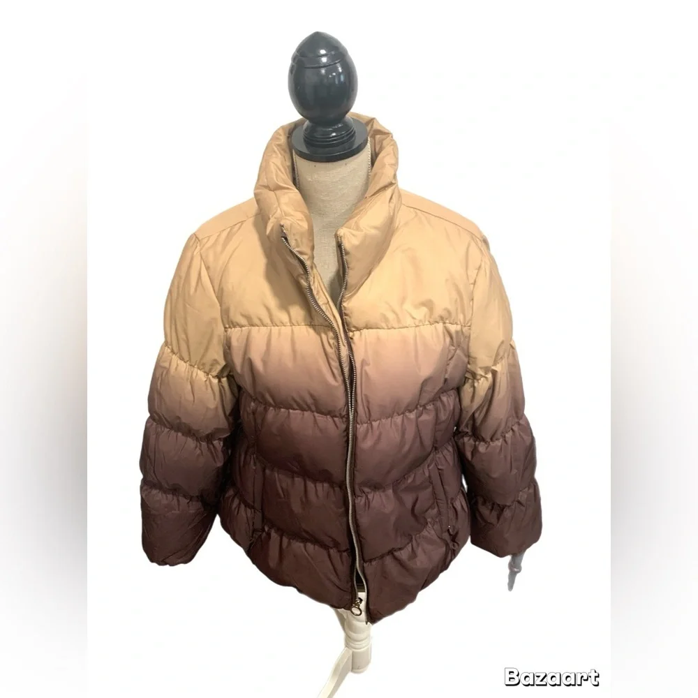 The Tower Collection by London Fog Ombré Puffer Jacket Women’s Tan Brown Sz: L - Picture 5 of 9
